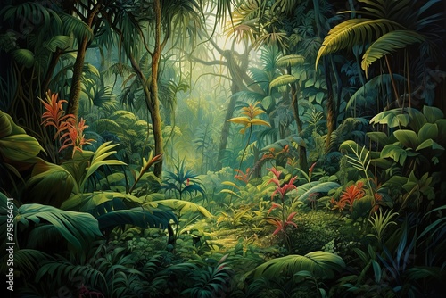Lush Jungle Canopy  Gradient Layers of Verdant Rainforest Beauty