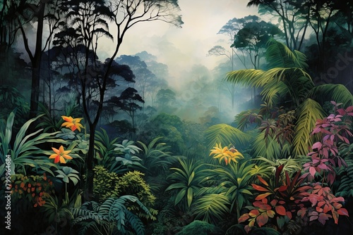 Lush Rainforest Canopy Gradients  Luxuriant Canopy Collage Juxtaposition
