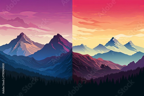 Majestic Alpine Skyline Gradients: Spectrum of Mountain Peaks