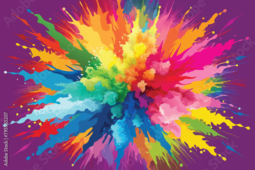 colorful rainbow holi paint color powder explosion vector, isolated wide hot pink panorama background