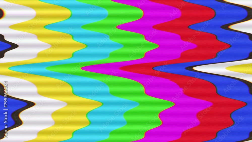 Old television color bars with static texture glitch and chromatic aberration effects