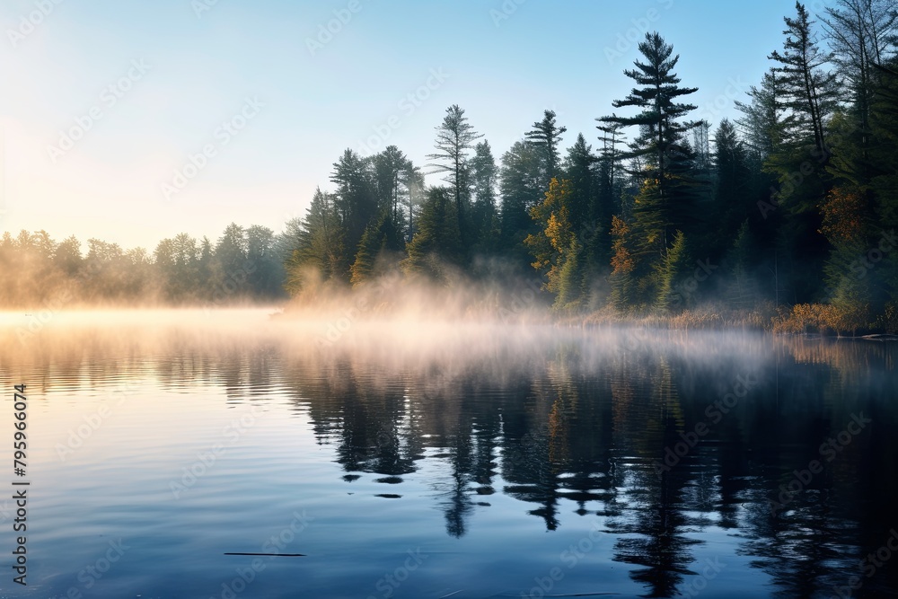 Morning Mist Gradients: Tranquil Shades over Lake