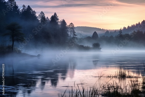 Morning Mist: Lake Gradients at Dawn Light