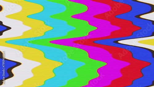 Old television color bars with static texture glitch and chromatic aberration effects