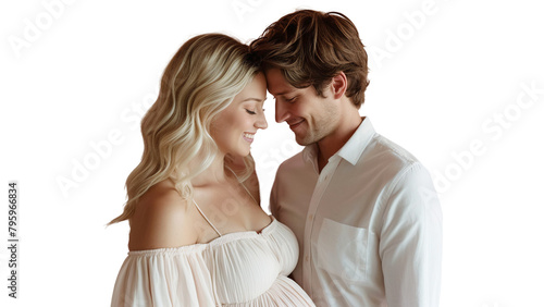 Portrait of a young couple enjoy time together, embracing, kissing, smiling and having fun, isolated on transparent background