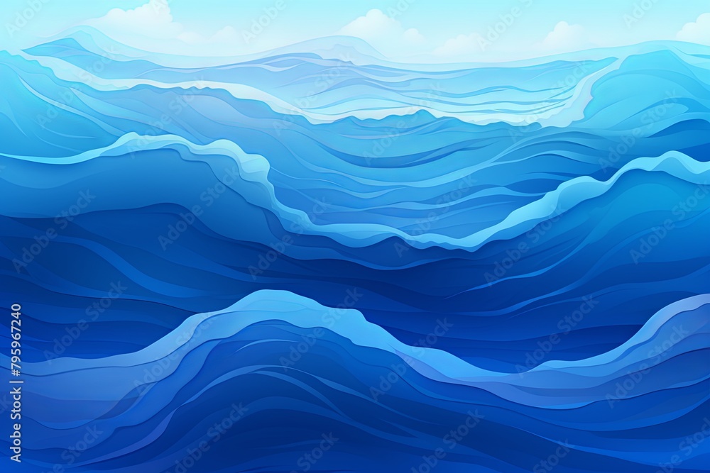 Marine Blue Gradient Oceanic Tidal Wave Artistic Impression