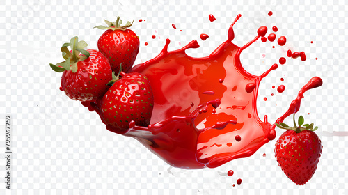 Red paint splash. Tomato  Strawberries. Tomato ketchup sauce splashes or red liquid tomato juice    isolated on a transparent background. PNG cutout or clipping