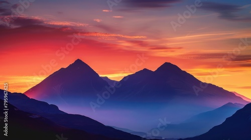 Panorama landscape rocky mountain foggy morning beautiful scene, nature outdoor peak adventure.