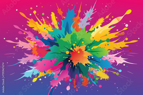 colorful rainbow holi paint color powder explosion vector, isolated wide hot pink panorama background