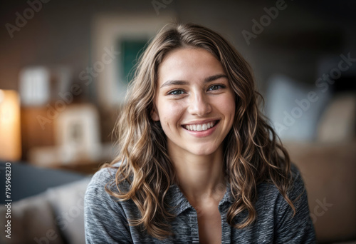 Happy Woman Smiling for Camera at Café