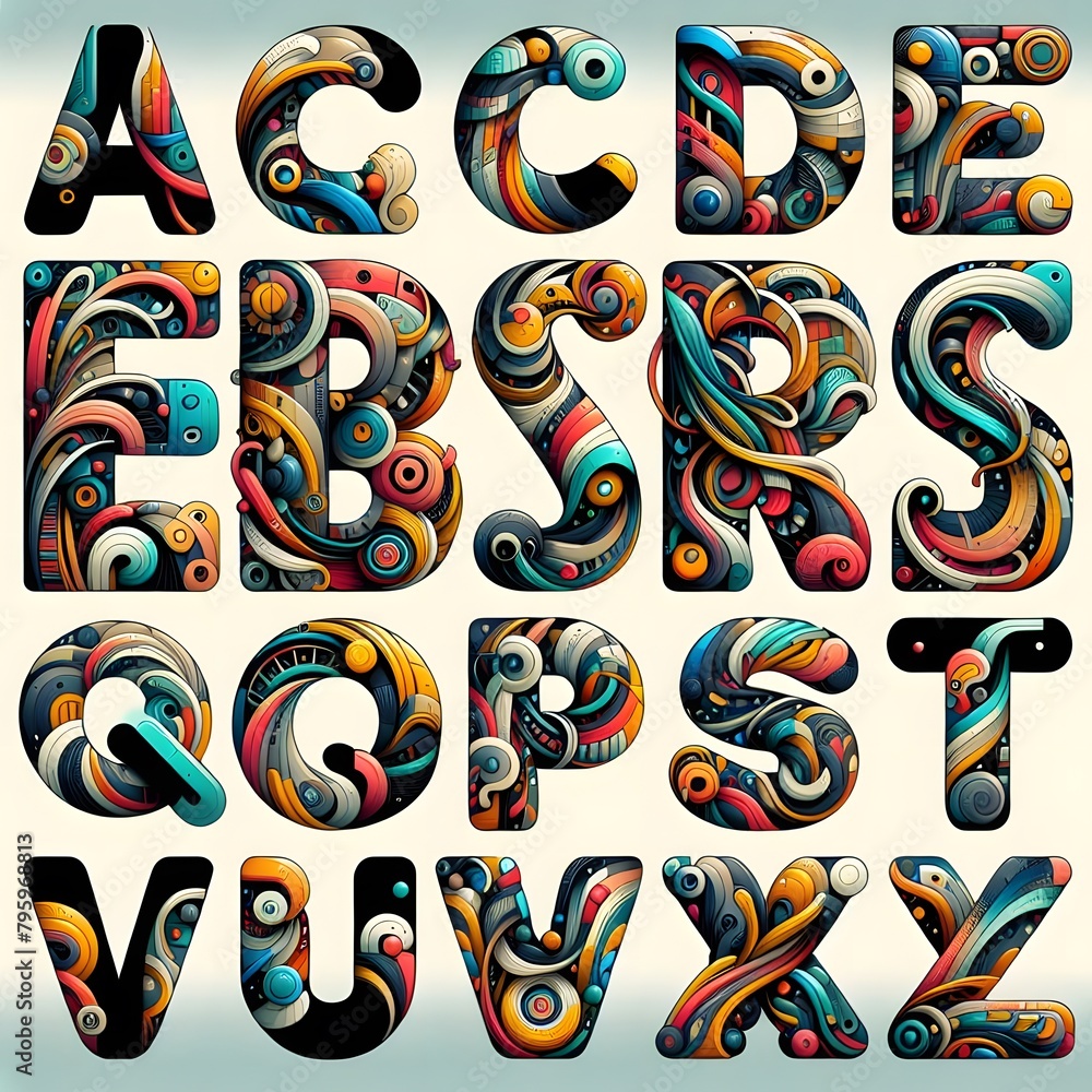 Obraz premium Vibrant Abstract Objects Colorful Alphabet Letters Collection for Creative Projects