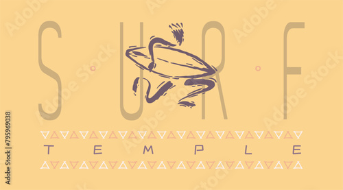 Vector illustration of surfer in stylized strokes. Art in rustic lines simulating brushstrokes.