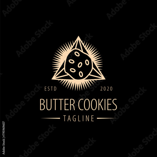 Classic shinning triangle Butter Cookies logo icon vector template on black background