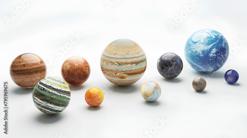 Set of realistic planets isolated on white background
