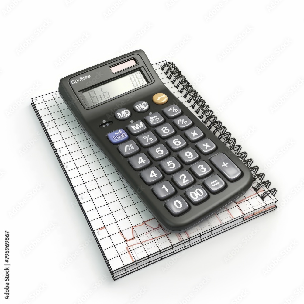 3D Render of a calculator with a graphing function and a set of graphing paper, on isolated white background, Generative AI 3D Render of a calculator with a graphing function and a set of graphing paper, on isolated white background, Generative AI