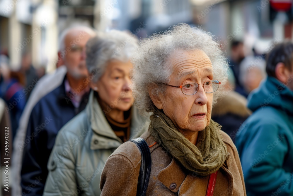 Portrait of an elderly woman with gray hair and glasses on the street Portrait of an elderly woman with gray hair and glasses on the street