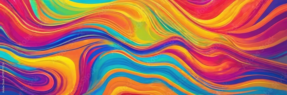 Design an abstract background that gives the impression of a colorful liquid motion, with waves and swirls of different hues. Imagine it as a dynamic wallpaper or digital art piece.