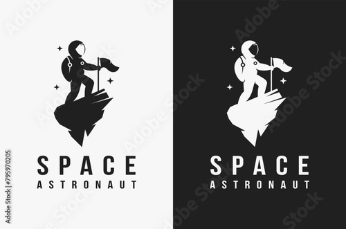 Fun explorer space astronaut mascot logo icon vector template on dark background