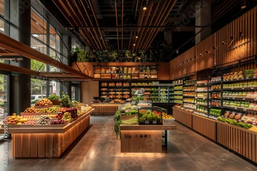 An interior design of the modern and sustainable grocery store transportation supermarket automobile. photo