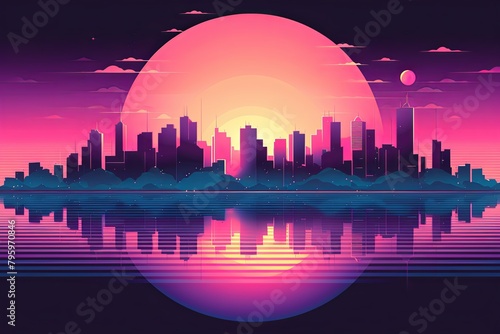 Retro Wave Sunset Gradients  Neon Vaporwave Skyline Dreamscapes