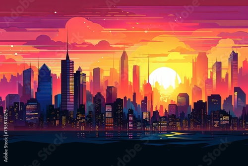 Retro Wave Sunset Gradients: Cyber Sunset Cityscape