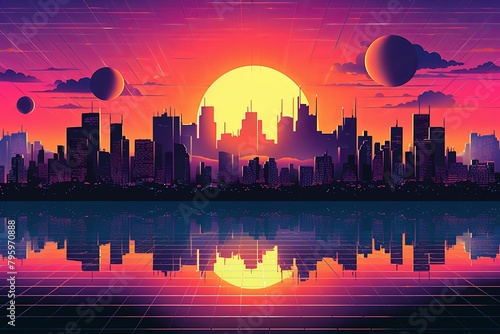 Retro Wave Sunset Gradients - A Cyber Cityscape Dream