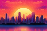Retro Wave Sunset Gradients: Vibrant 80s Skyline Serenade