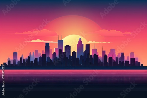 Retro Wave Sunset Gradients  Vibrant 80s Skyline Splendor