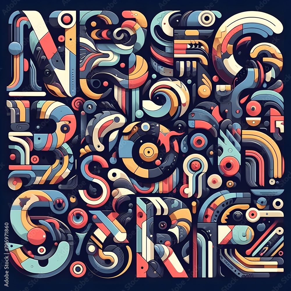 Vibrant Abstract Objects Colorful Alphabet Letters Collection for Creative Projects - obrazy, fototapety, plakaty 