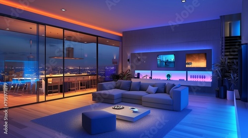  A modern smart home interior with sofa