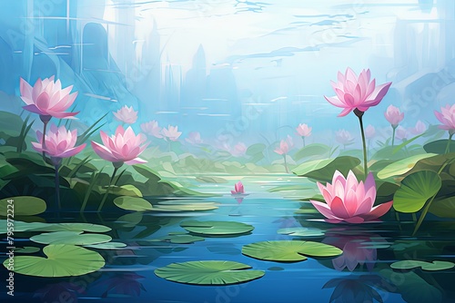 Serene Lotus Pond Gradients  Peaceful Lotus Water Hues Harmony