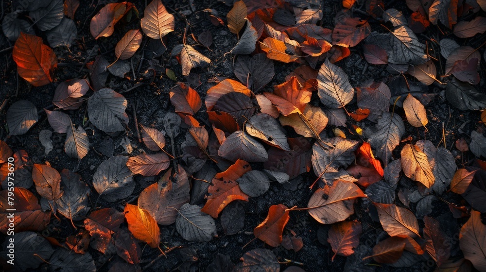 A bunch of fallen leaves closeup