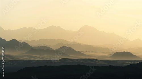 Panorama landscape rocky mountain foggy morning beautiful scene, nature outdoor peak adventure.