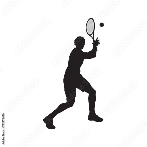 Man tennis player vector silhouette isolated on white background. Sport tennis silhouette isolated. Man recreation after work, anti stress therapy. © Rajob