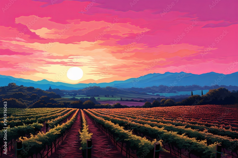 Sunset Over Vineyard Gradients: Twilight Vineyard Color Mix