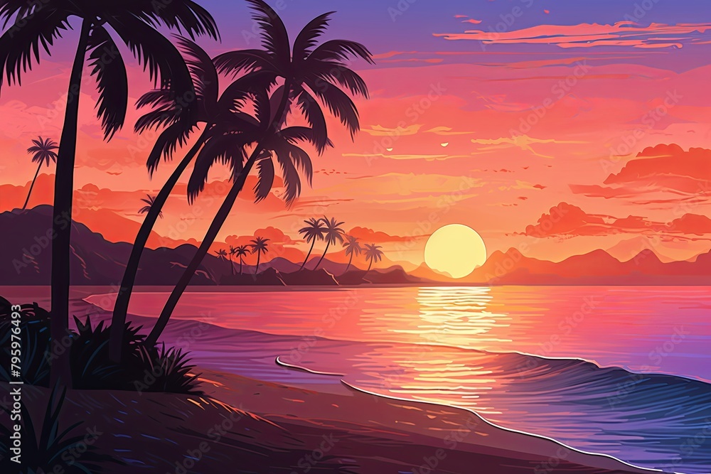 Tropical Island Sunset Gradients: Coastal Dusk Color Variety Spectacle