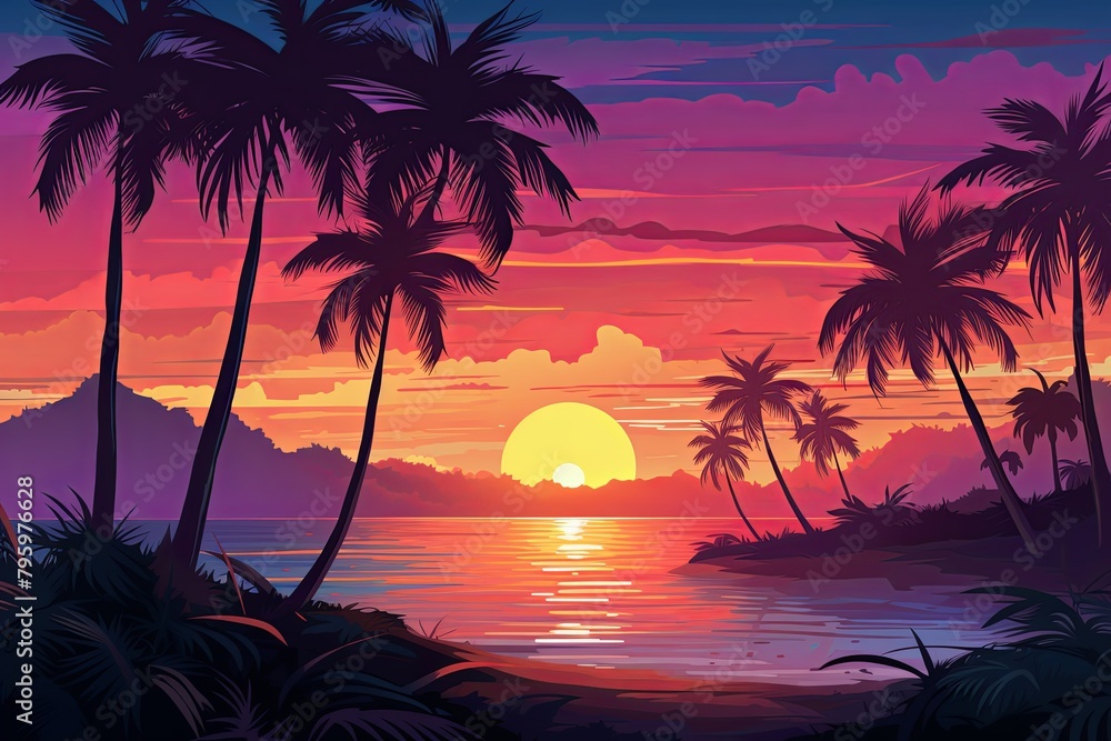 Tropical Island Sunset Gradients: Oceanfront Twilight Spectrum