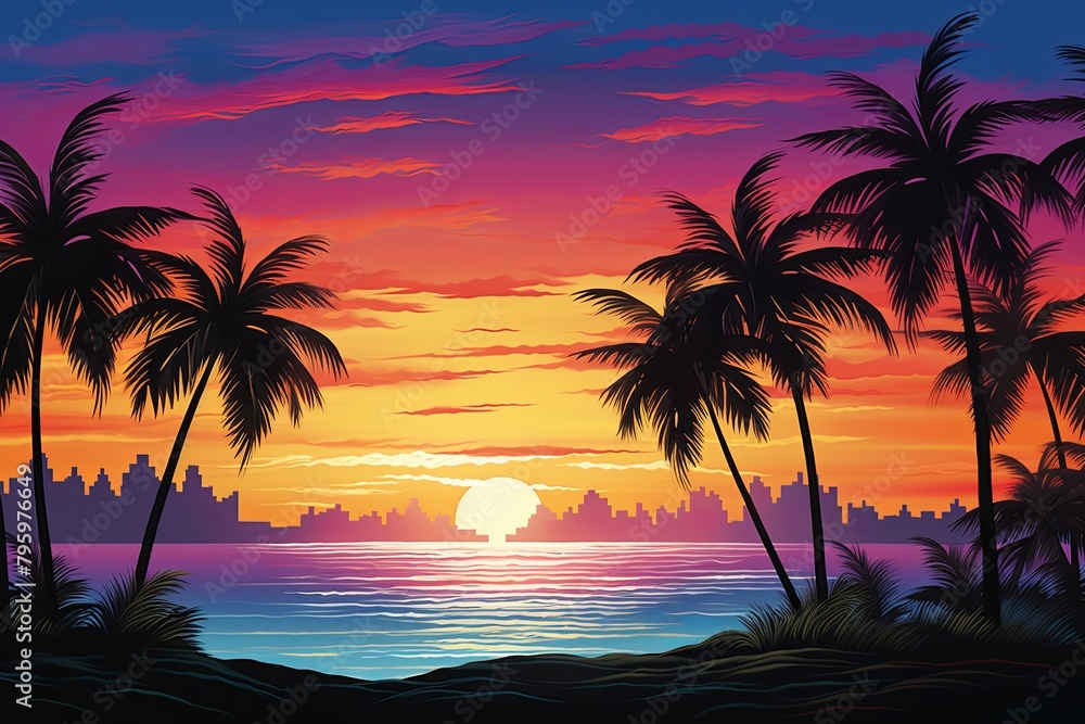 Tropical Island Sunset Gradients: Oceanfront Twilight Spectrum.