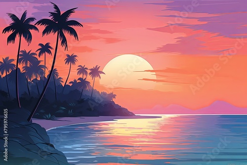 Tropical Island Sunset Gradients  Twilight Beauty Colors