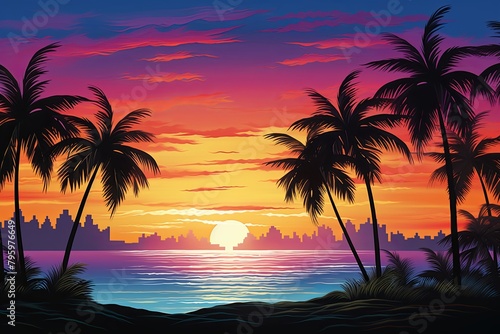 Tropical Island Sunset Gradients  Oceanfront Twilight Spectrum.