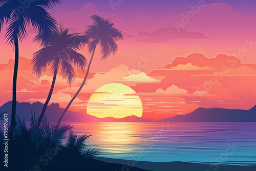 Tropical Island Sunset Gradients: Seaside Dusk Gradation Shoreline Spectra