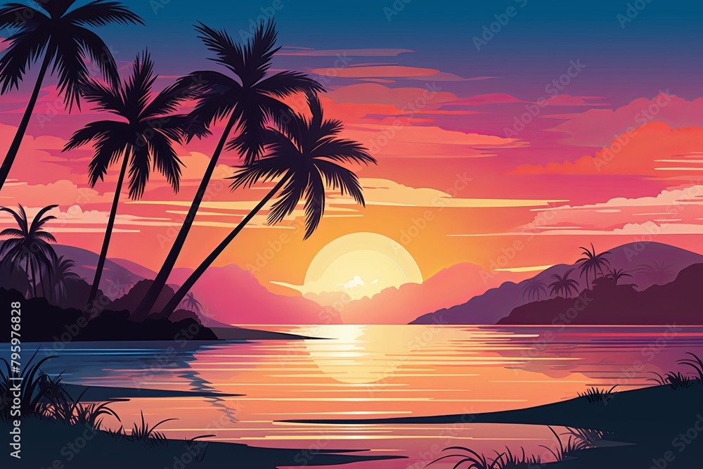 Tropical Island Sunset Gradients: Serene Coastline Gradation