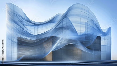 b'Blue translucent wavy architecture' photo