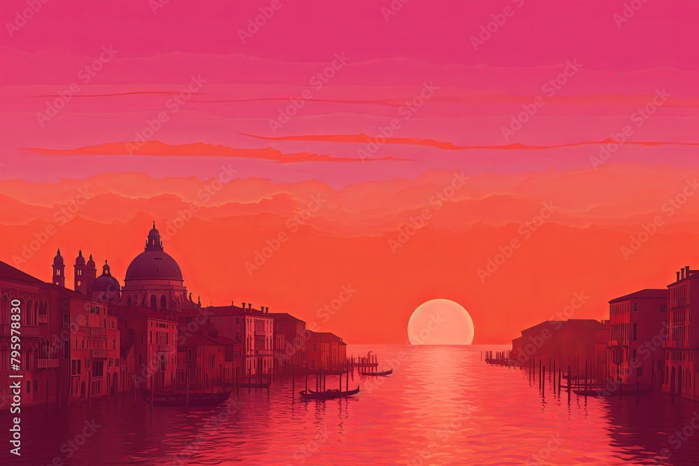 Fiery Venetian Sunset Gradients in Vibrant Orange and Pink