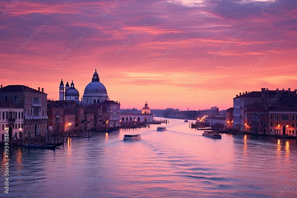 Venetian Sunset Gradients: Dusk Light over Venice Canal