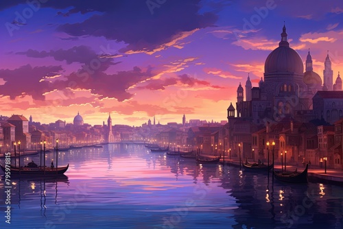Venetian Sunset Gradients: Dusk Light Painting Over Venice