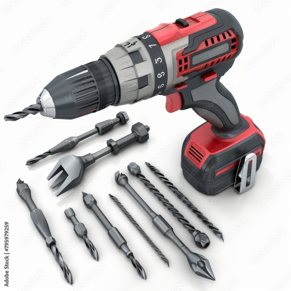 3D Render of a pneumatic nail gun with nails and an air compressor, on isolated white background, Generative AI 3D Render of a pneumatic nail gun with nails and an air compressor, on isolated white background, Generative AI