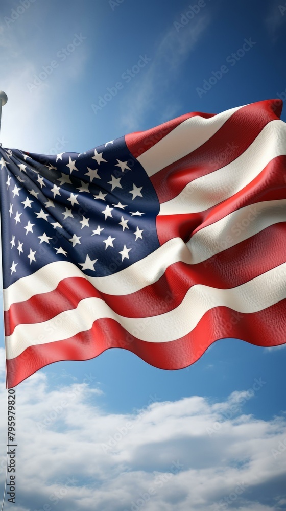 Obraz premium b'American flag waving in the wind'
