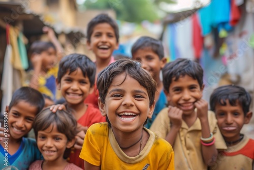 Portrait of a smiling Indian little boy with his friends. © Chacmool
