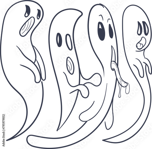 Cartoon funny ghosts are trying to scare someone.